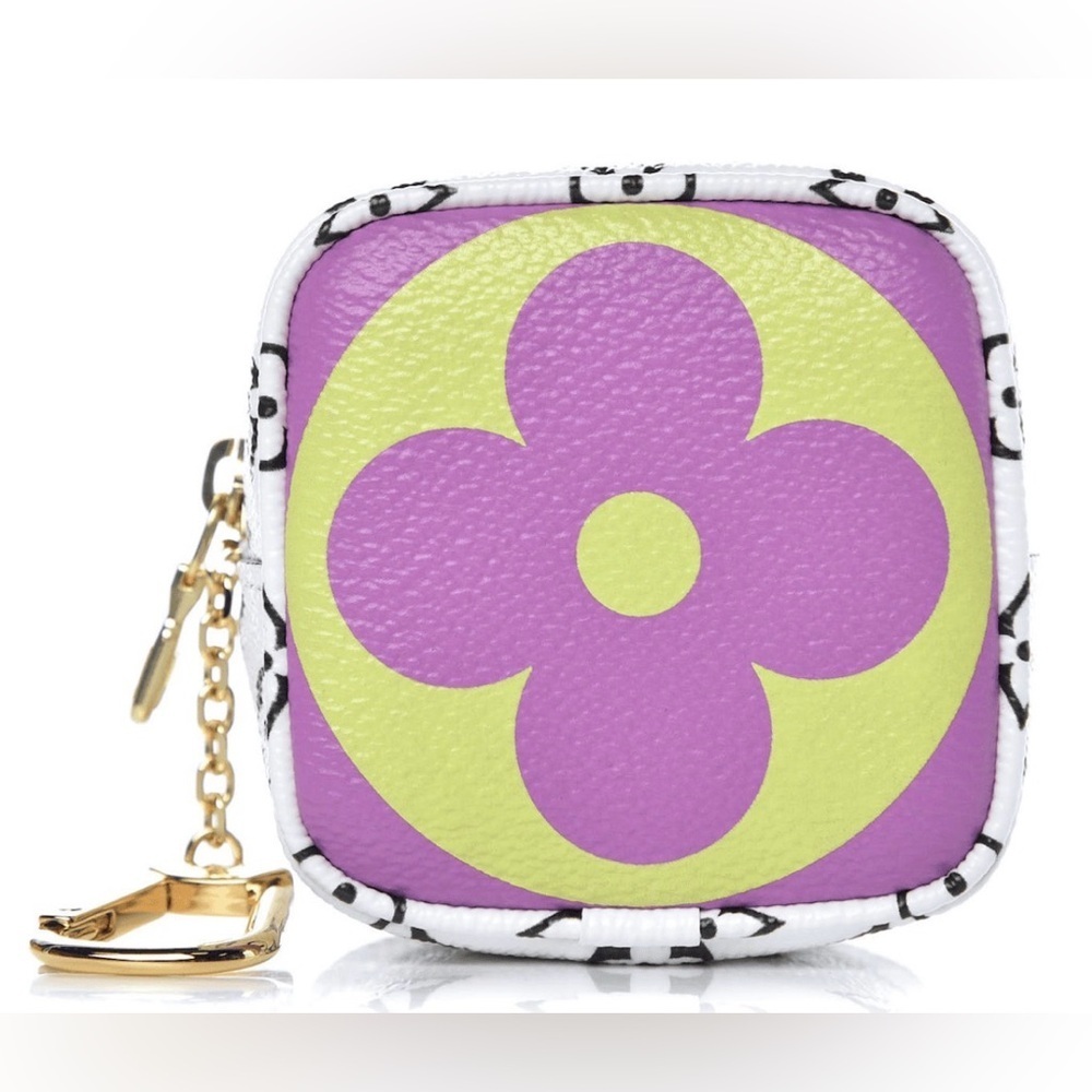 LOUIS VUITTON Monogram Giant Portemonnaie Cube Mini Cube Coin Bag Key Charm